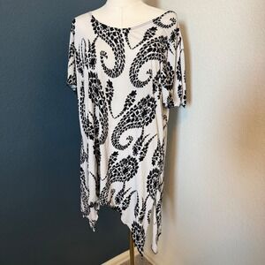 Y2K Whimsygoth Boho Jostar Paisley Sharkbite‎ Tunic Top L White Black